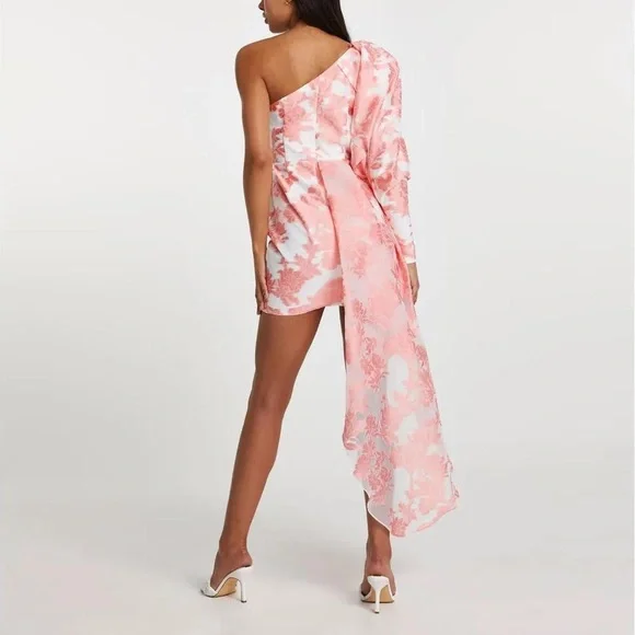 River Island one shoulder pink floral organza mini dress